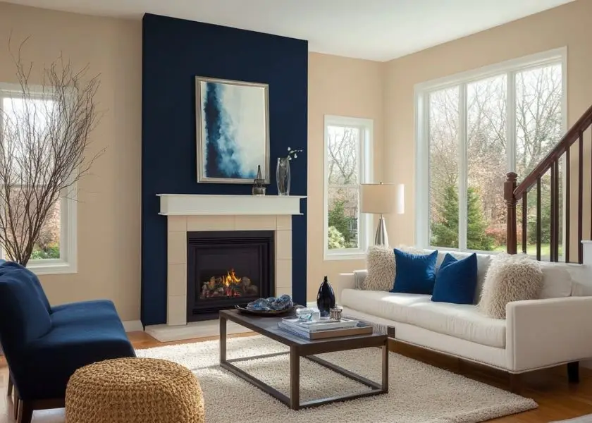 Cat Tembok Kombinasi Warna Cream dan Navy